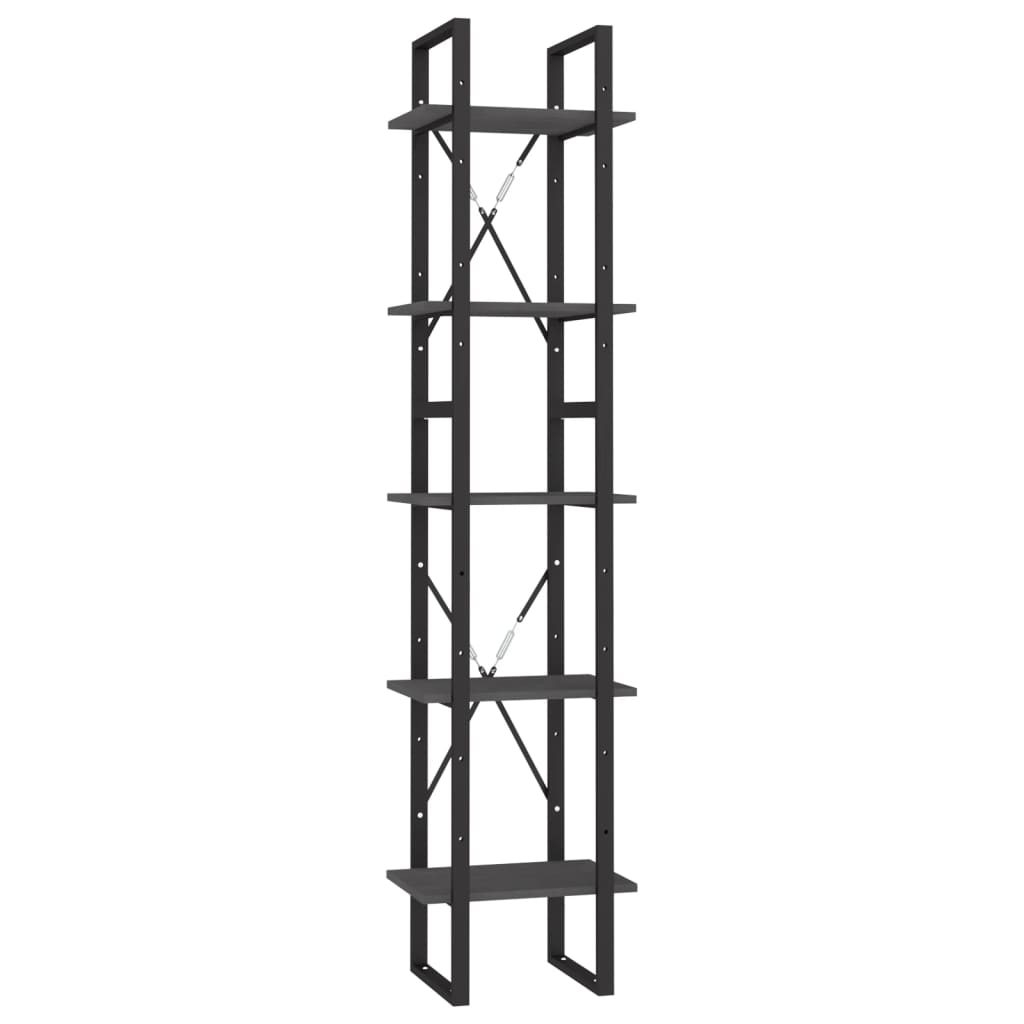 Bokhylle 5 Etasjer Grå 40X30X175 Cm Heltre Furu