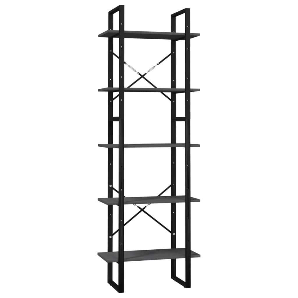 Bokhylle 5 Nivåer Grå 60X30X175 Cm Heltre Furu