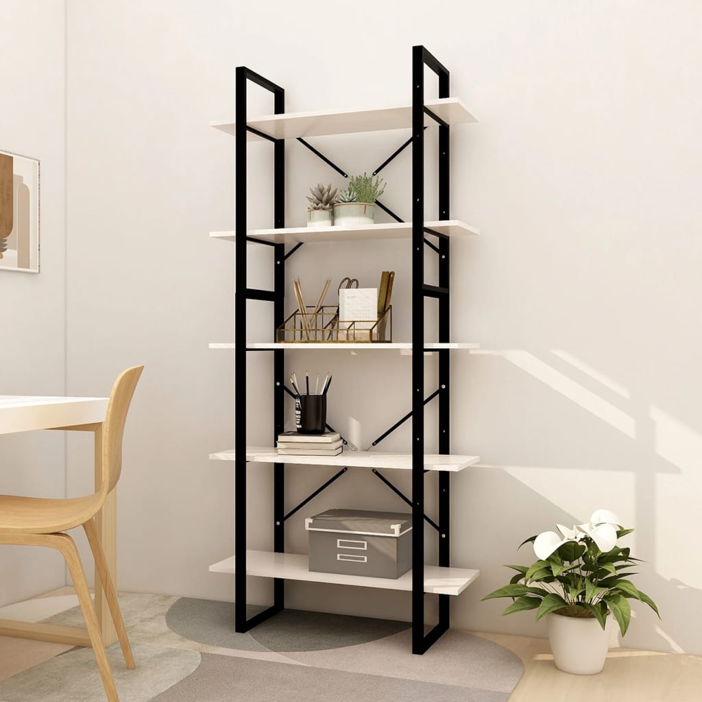 Bokhylle 5 Nivåer Hvit 80X30X175 Cm Heltre Furu