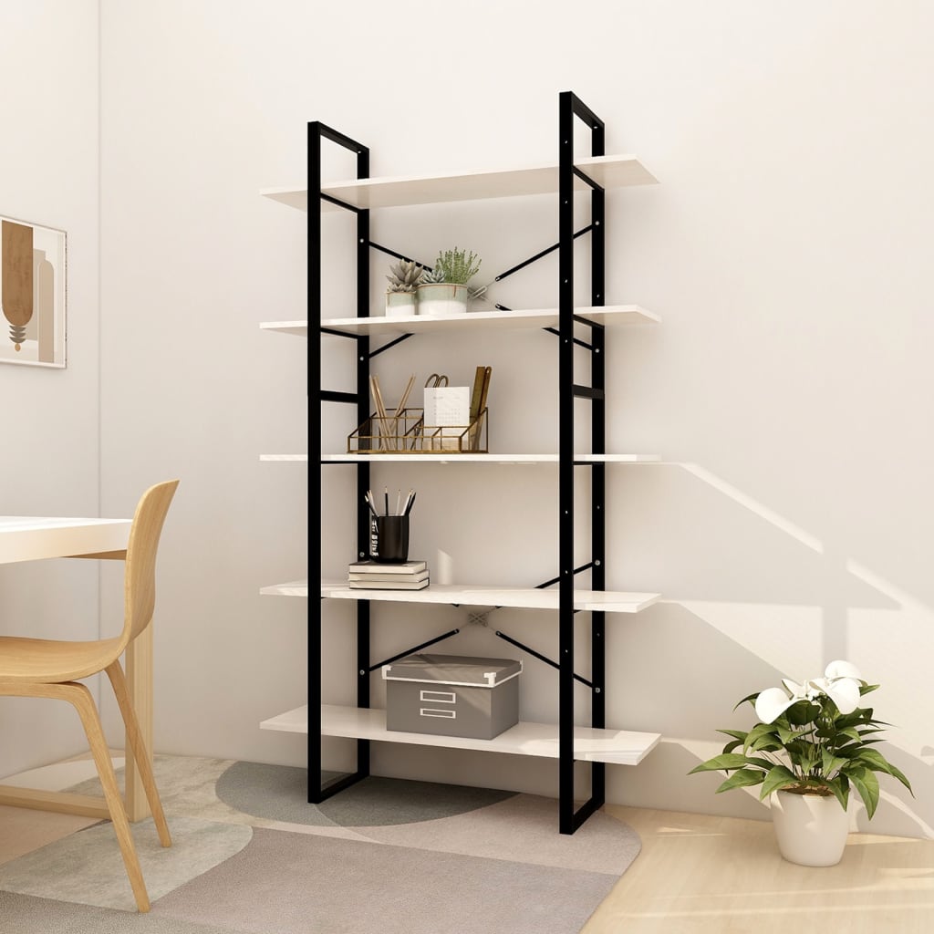 Bokhylle 5 Nivåer Hvit 100X30X175 Cm Heltre Furu