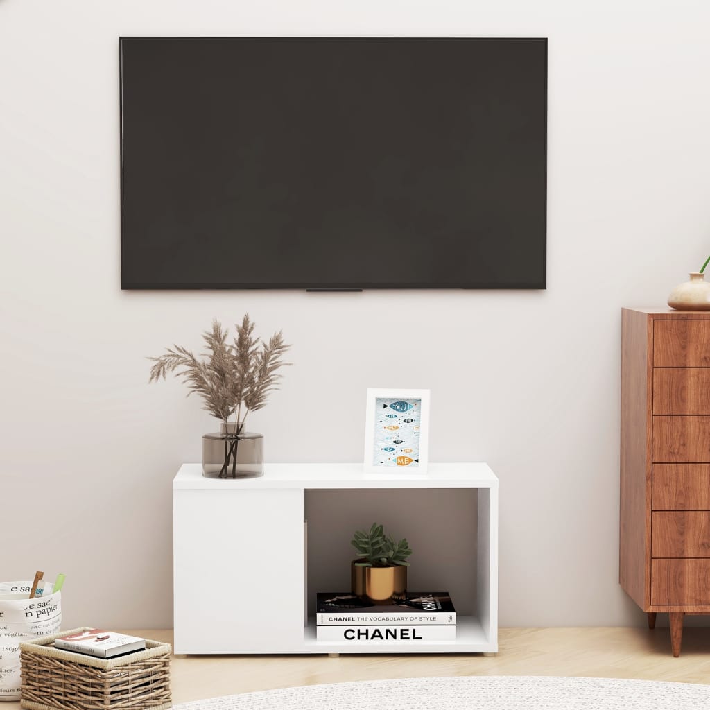 Tv-Benk Hvit 60X24X32 Cm Konstruert Tre