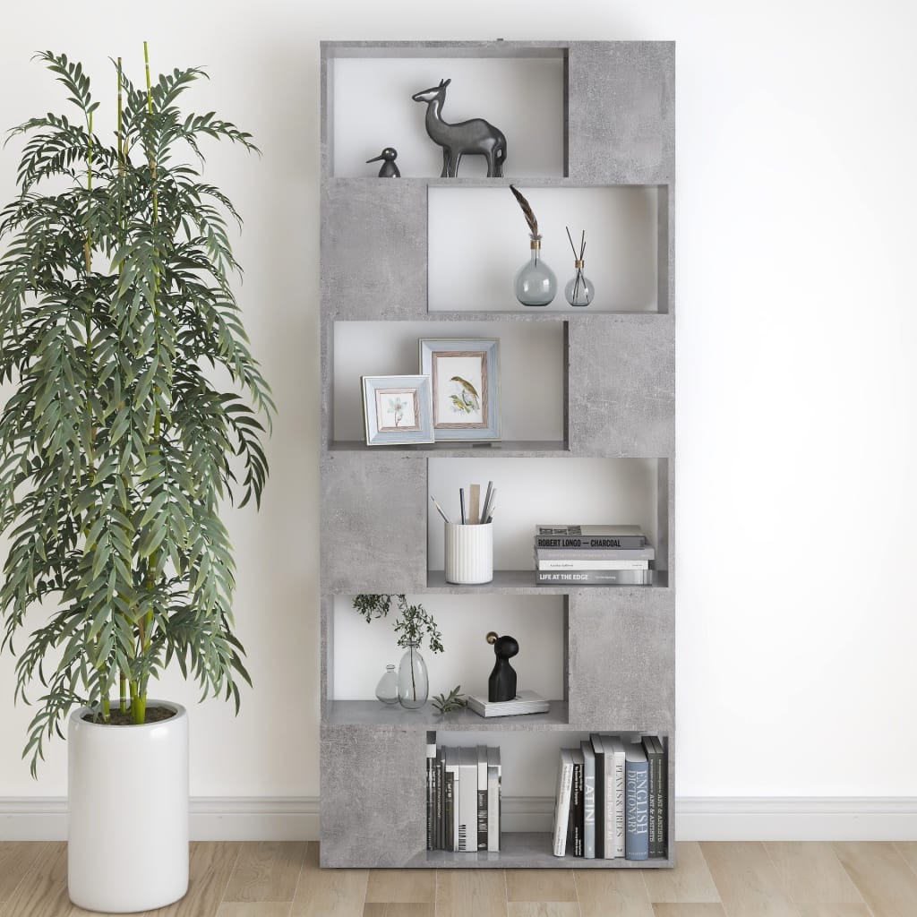 Bokhylle/Romdeler Betonggrå 80X24X186 Cm Konstruert Tre