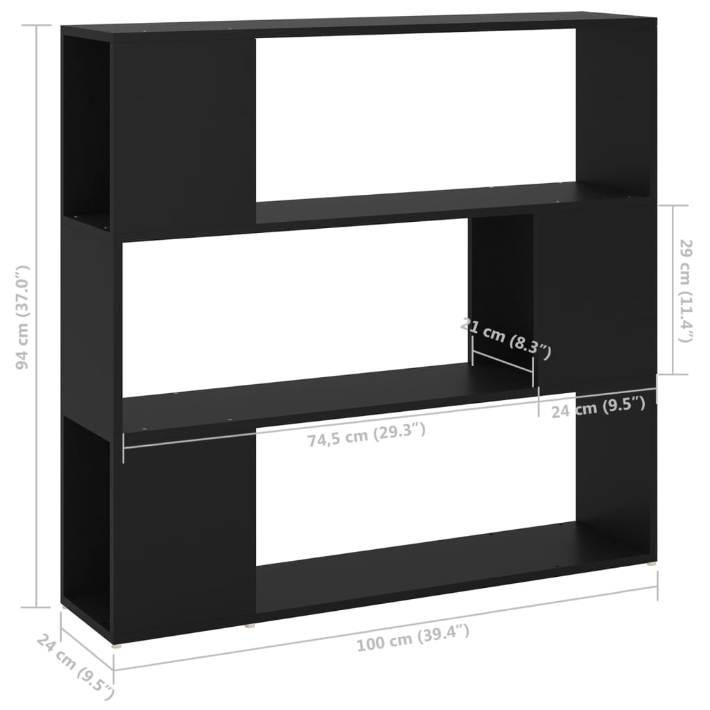 Bokhylle/Romdeler Svart 100X24X94 Cm Sponplate