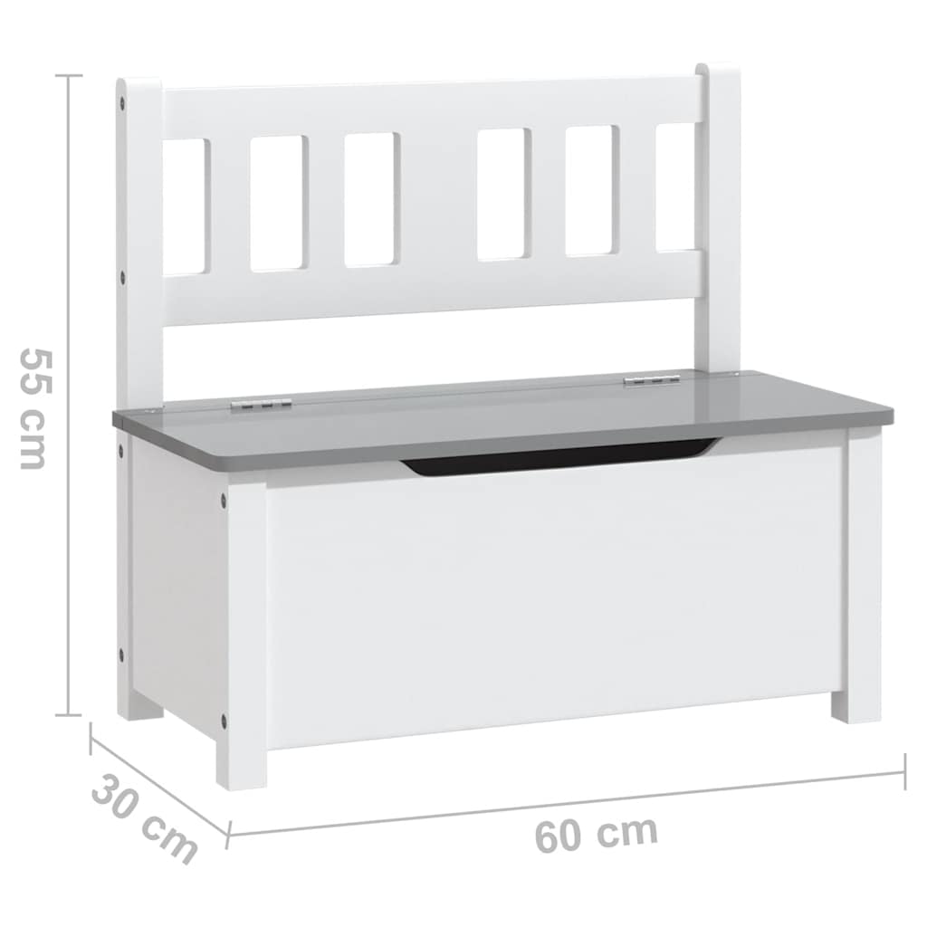 Oppbevaringsbenk For Barn Hvit Og Grå 60X30X55 Cm Mdf