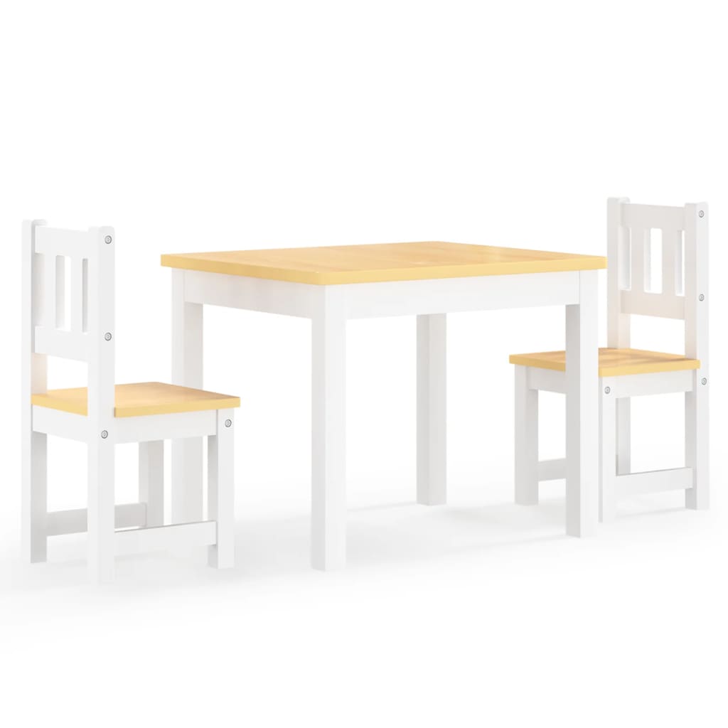 Bord- Og Stolsett For Barn 3 Deler Hvit Og Beige Mdf