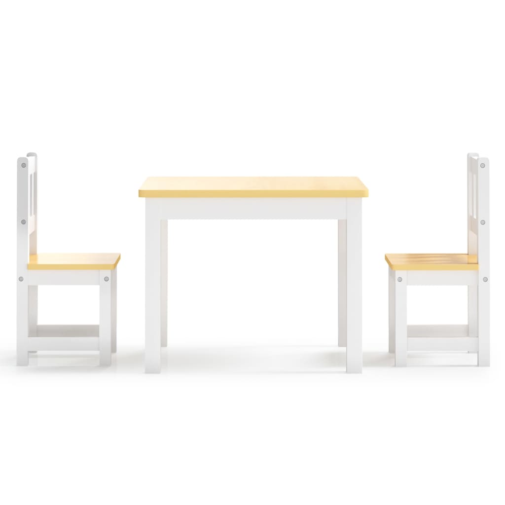Bord- Og Stolsett For Barn 3 Deler Hvit Og Beige Mdf