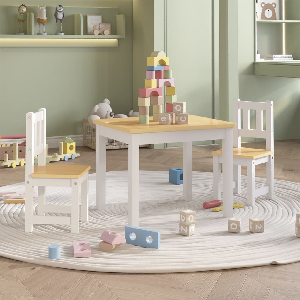 Bord- Og Stolsett For Barn 3 Deler Hvit Og Beige Mdf