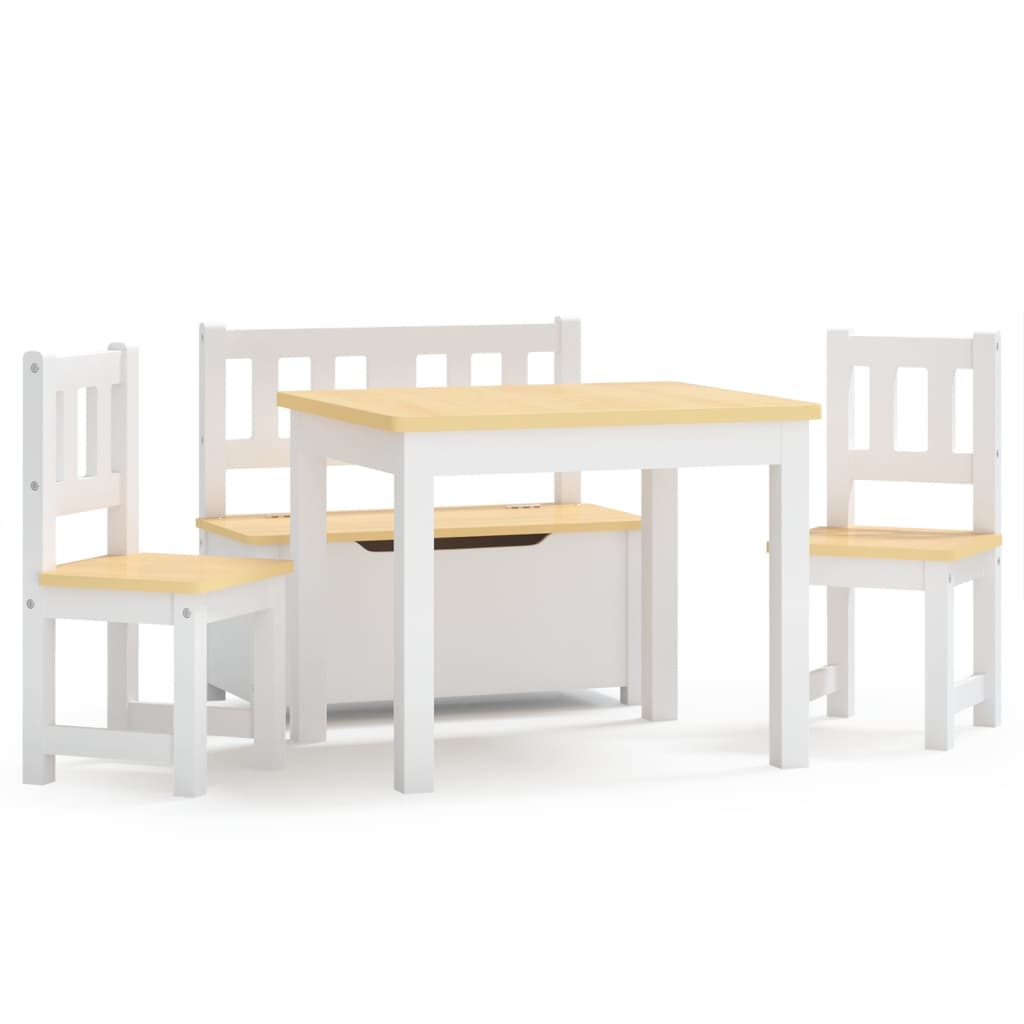 Bord- Og Stolsett For Barn 4 Deler Hvit Og Beige Mdf