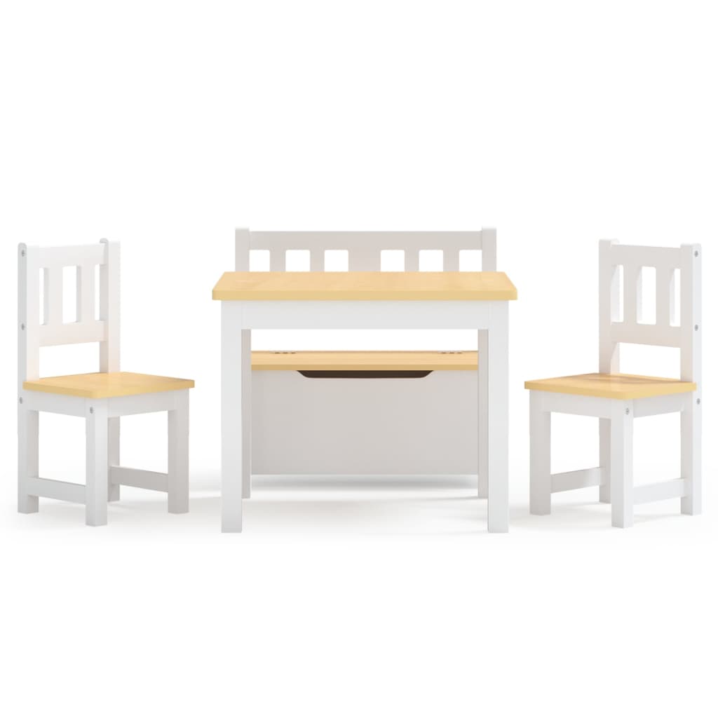 Bord- Og Stolsett For Barn 4 Deler Hvit Og Beige Mdf