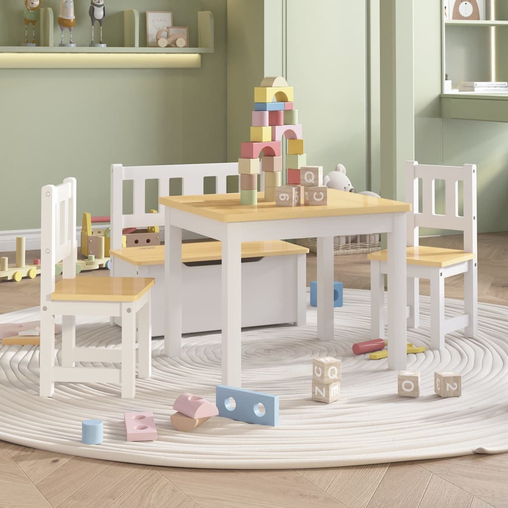 Bord- Og Stolsett For Barn 4 Deler Hvit Og Beige Mdf