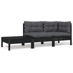 Hagesofagruppe Med Puter 3 Deler Svart Heltre Furu