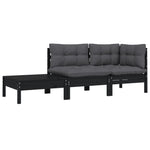 Hagesofagruppe Med Puter 3 Deler Svart Heltre Furu