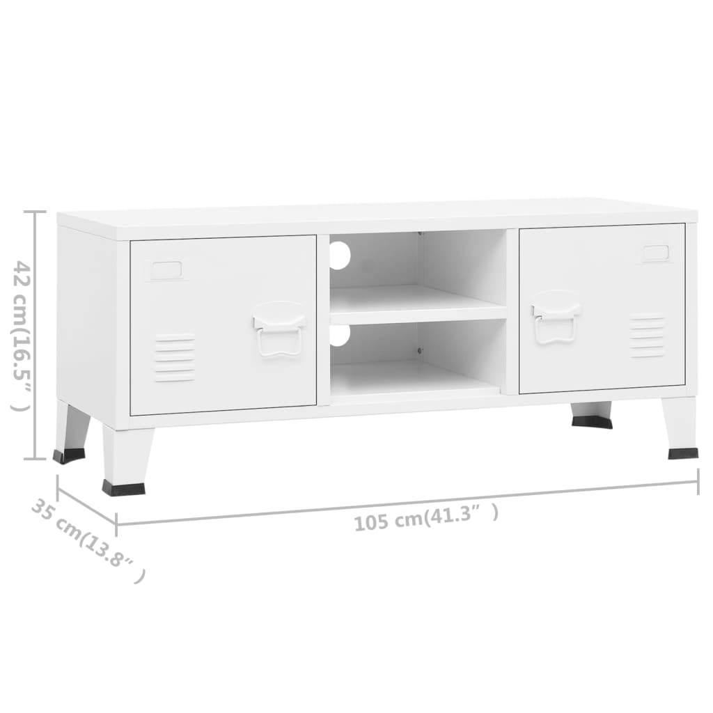 Industriell Tv-Benk 105X35X42 Cm Metall Hvit