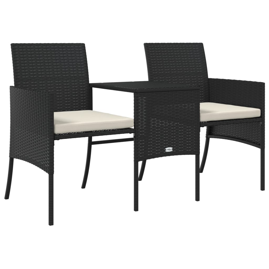 Hagesofa 2-Seters Med Bord Og Krakker Svart Polyrotting