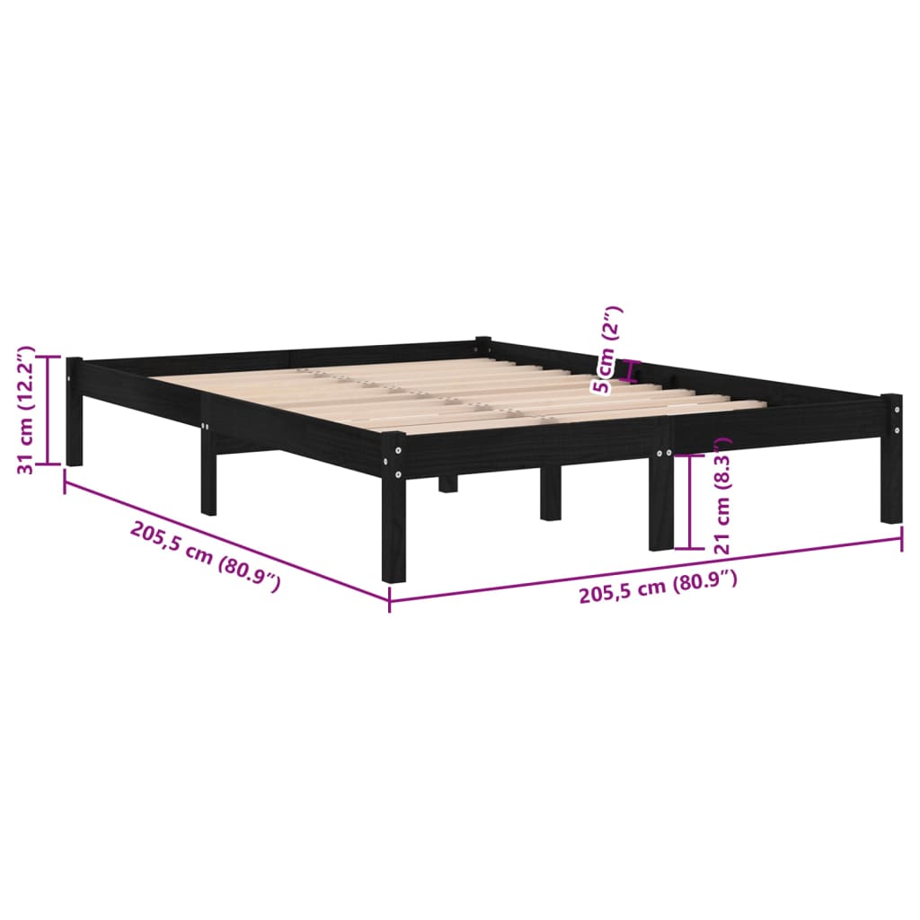 Sengeramme Svart Heltre Furu 200X200 Cm