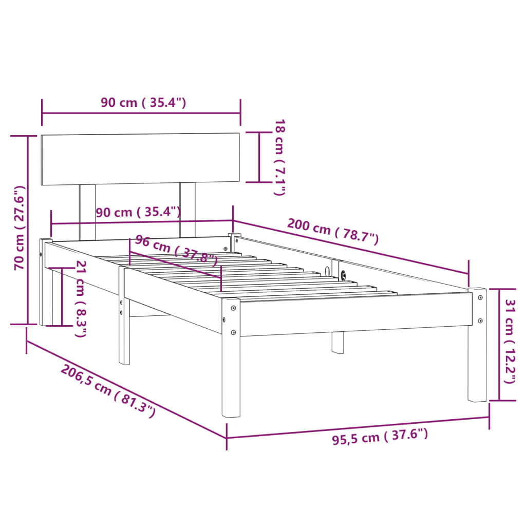 Sengeramme Hvit Heltre Furu 90X200 Cm