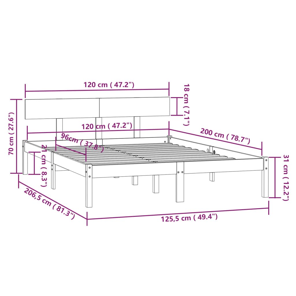 Sengeramme Hvit Heltre Furu 120X200 Cm