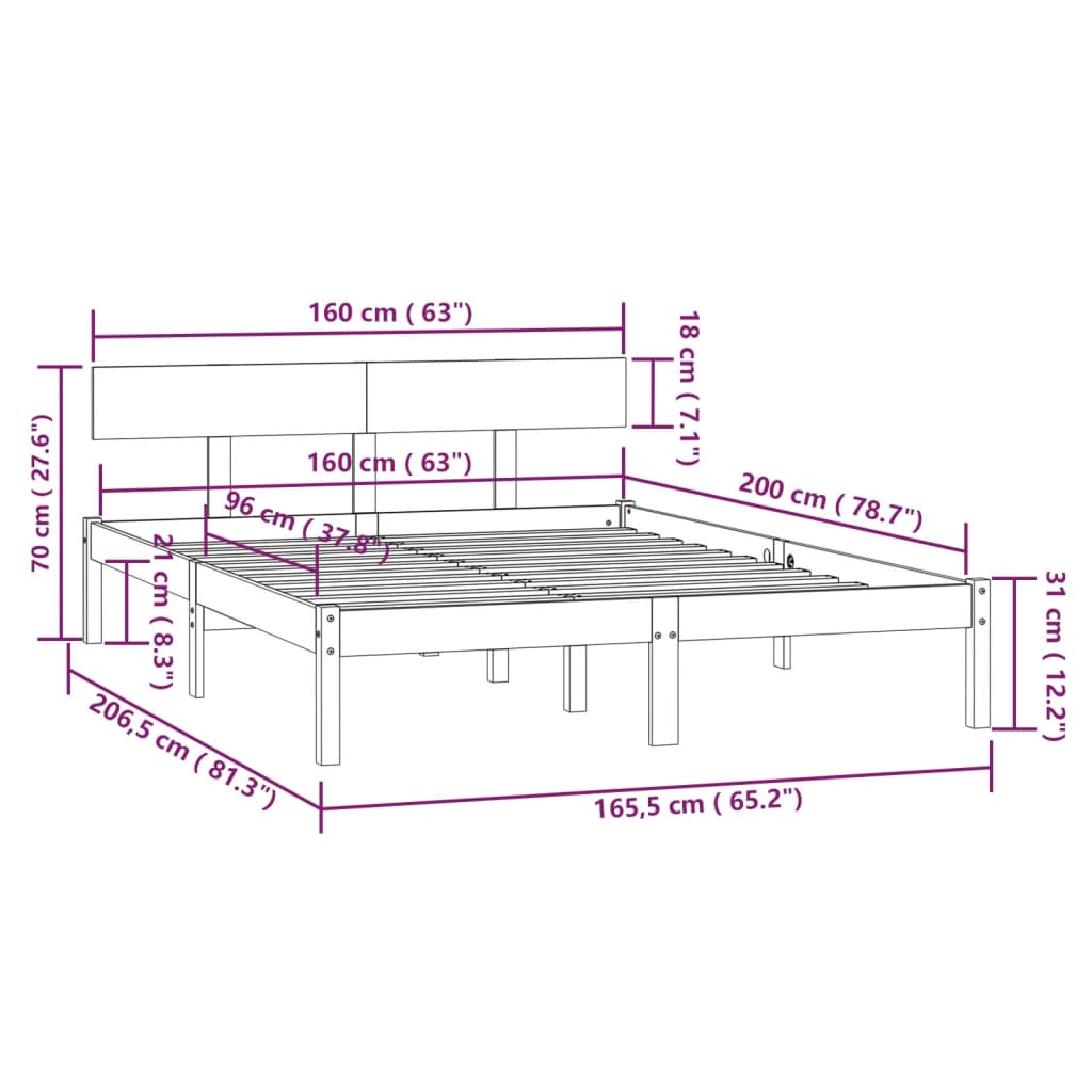 Sengeramme Hvit Heltre Furu 160X200 Cm