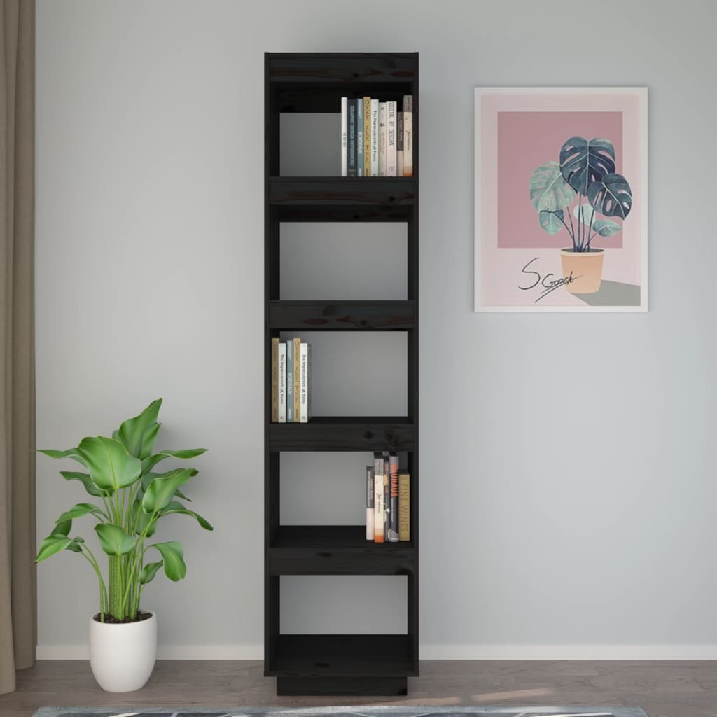 Bokhylle/Romdeler Svart 40X35X167 Cm Heltre Furu