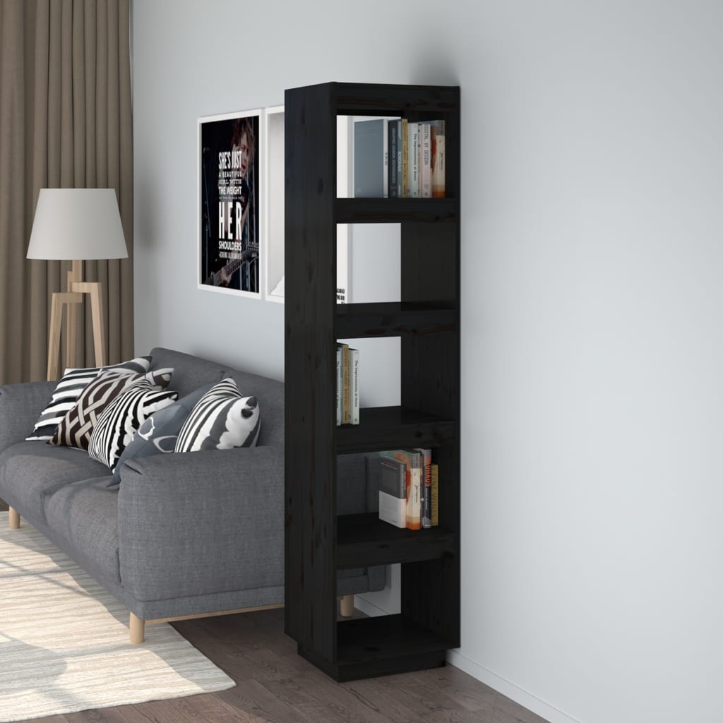 Bokhylle/Romdeler Svart 40X35X167 Cm Heltre Furu