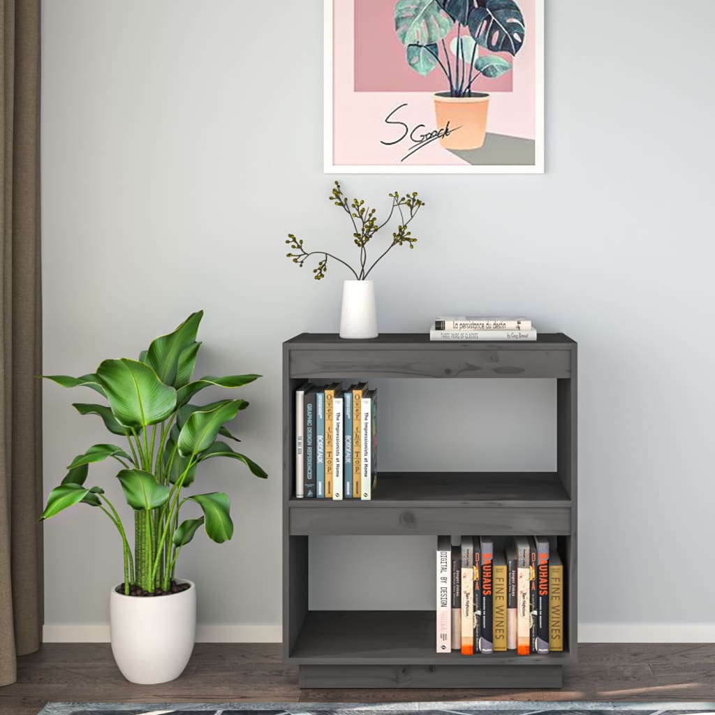 Bokhylle Grå 60X35X71 Cm Heltre Furu