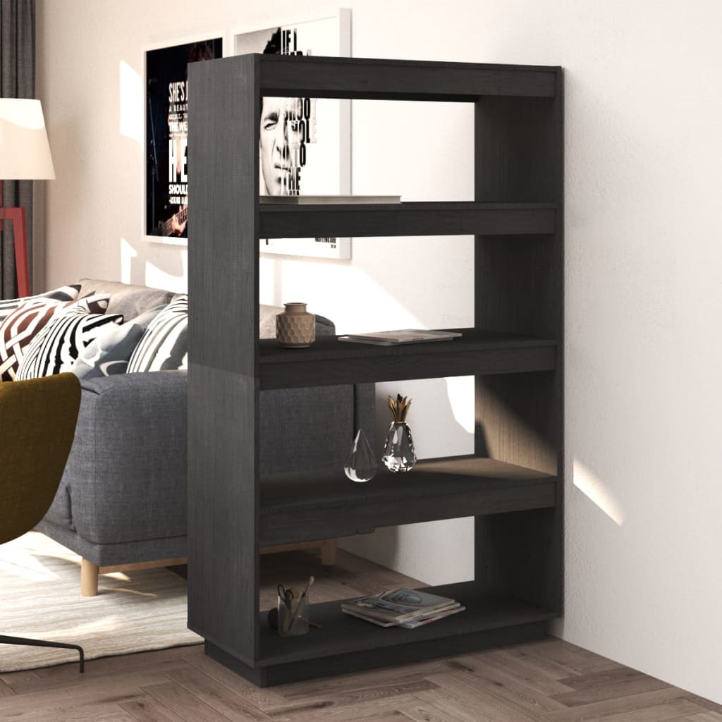 Bokhylle/Romdeler Grå 80X35X135 Cm Heltre Furu