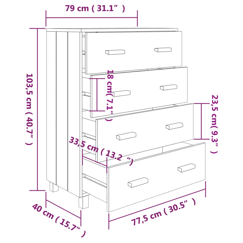 Skjenk Hamar Hvit 79X40X103,5 Cm Heltre Furu