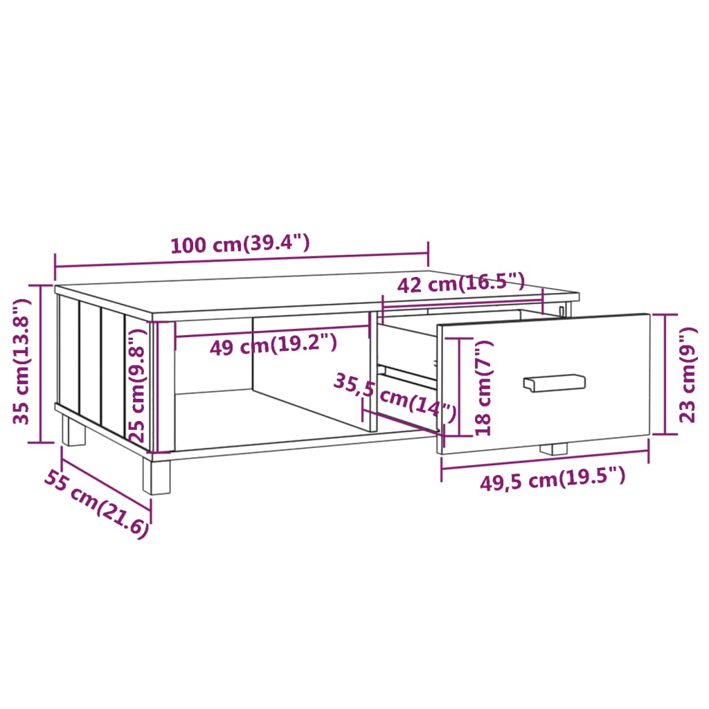 Salongbord Hamar Honningbrun 100X55X35 Cm Heltre Furu