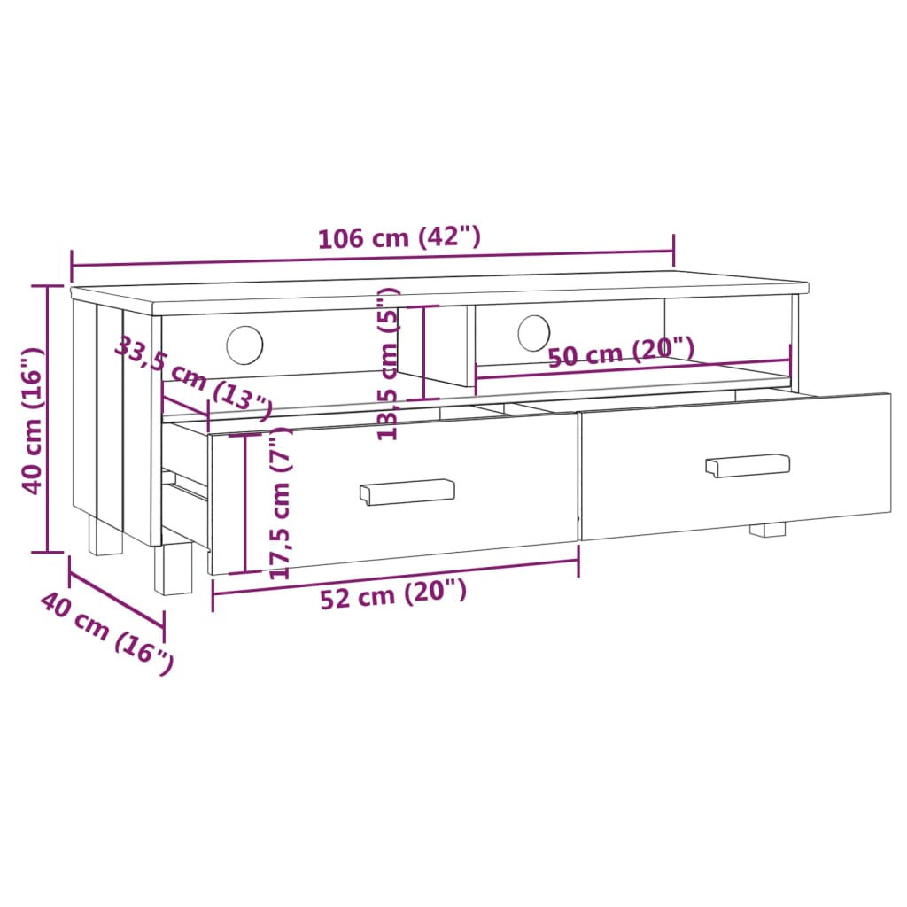 Tv-Benk Hamar Hvit 106X40X40 Cm Heltre Furu