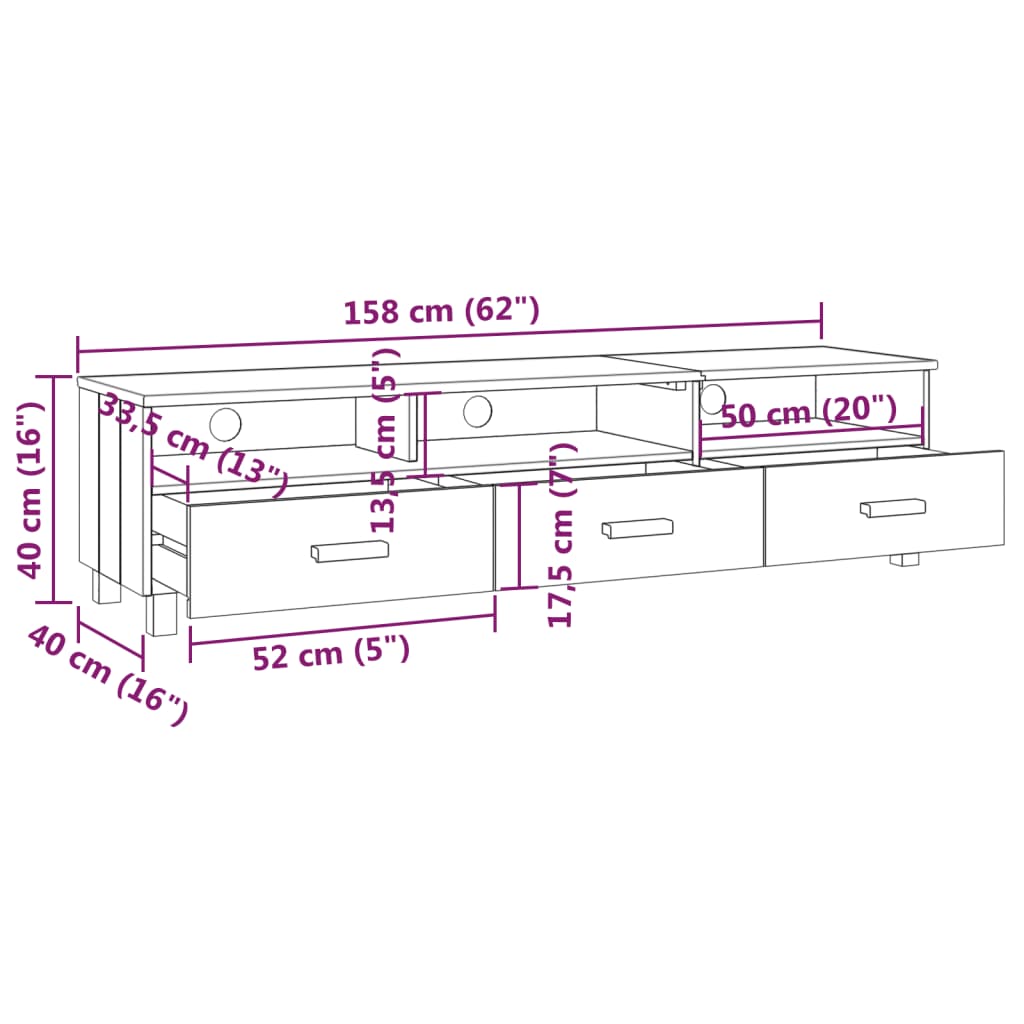 Tv-Benk Hamar Hvit 158X40X40 Cm Heltre Furu