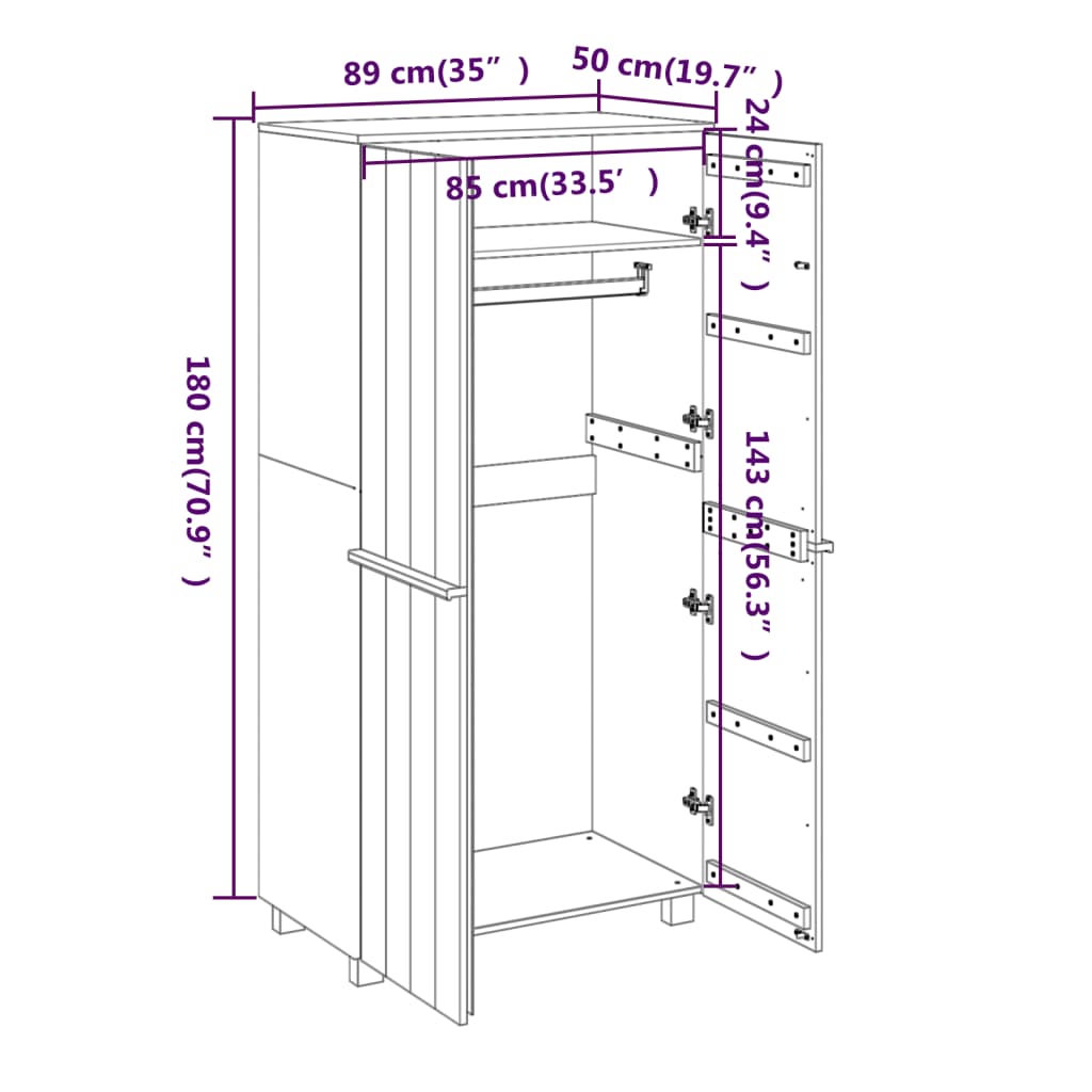 Garderobe Hamar Hvit 89X50X180 Cm Heltre Furu