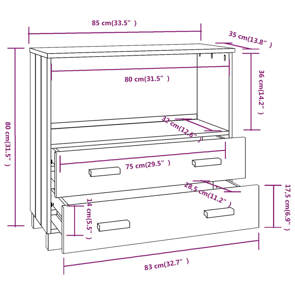 Skjenk Hamar Honningbrun 85X35X80 Cm Heltre Furu