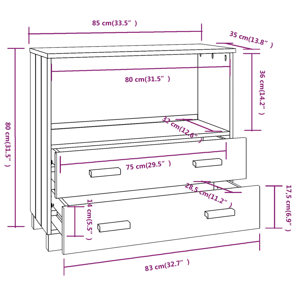 Skjenk Hamar Hvit 85X35X80 Cm Heltre Furu