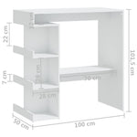 Barbord Med Oppbevaring Hvit 100X50X101,5 Cm Konstruert Tre
