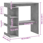Barbord Med Oppbevaring Betonggrå 100X50X101,5Cm Konstruert Tre