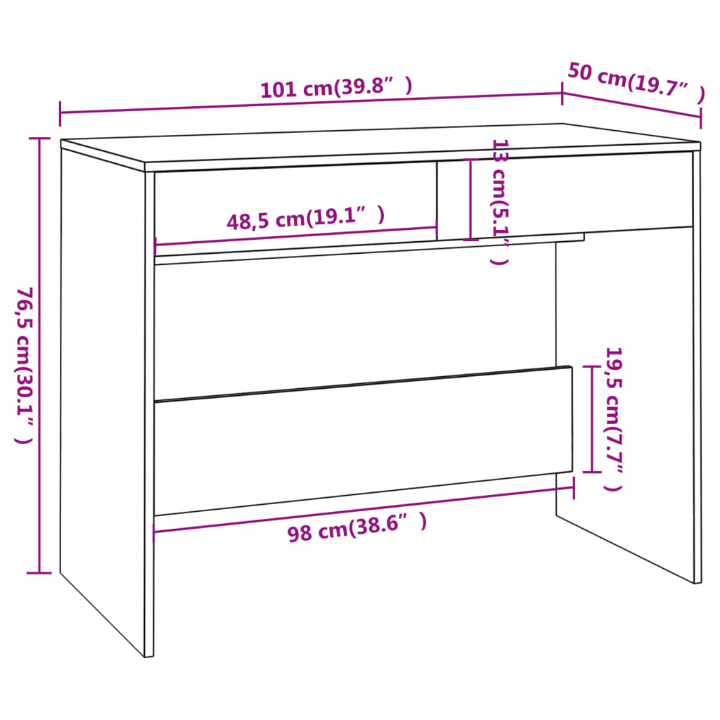 Skrivebord Hvit 101X50X76,5 Cm Konstruert Tre