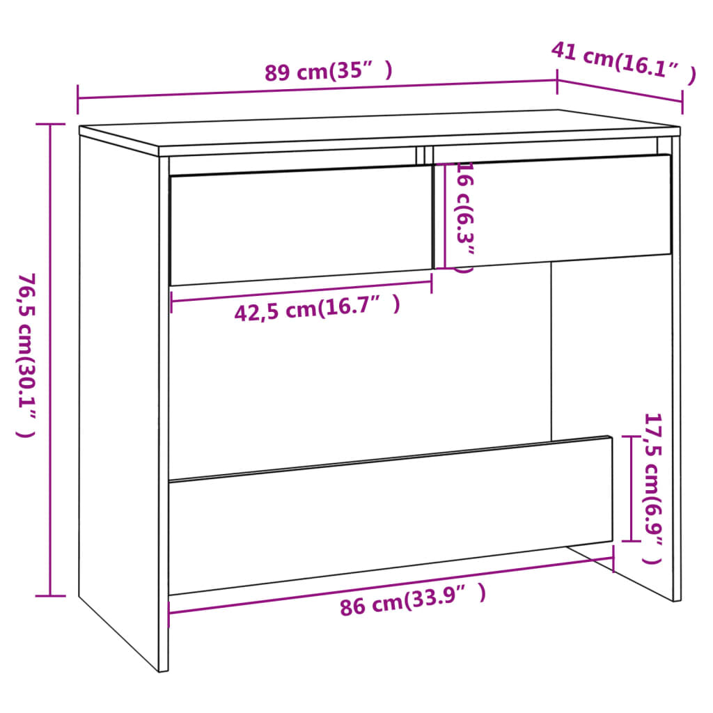 Konsollbord Sonoma Eik 89X41X76,5 Cm Konstruert Tre