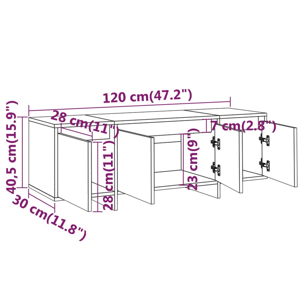 Tv-Benk Hvit 120X30X40,5 Cm Konstruert Tre