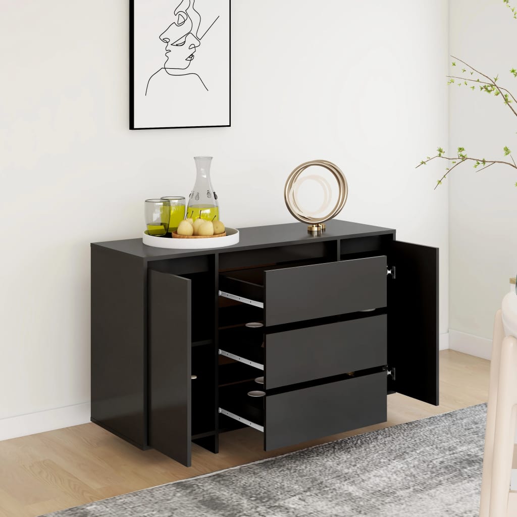 Skjenk Med 3 Skuffer Svart 120X41X75 Cm Konstruert Tre