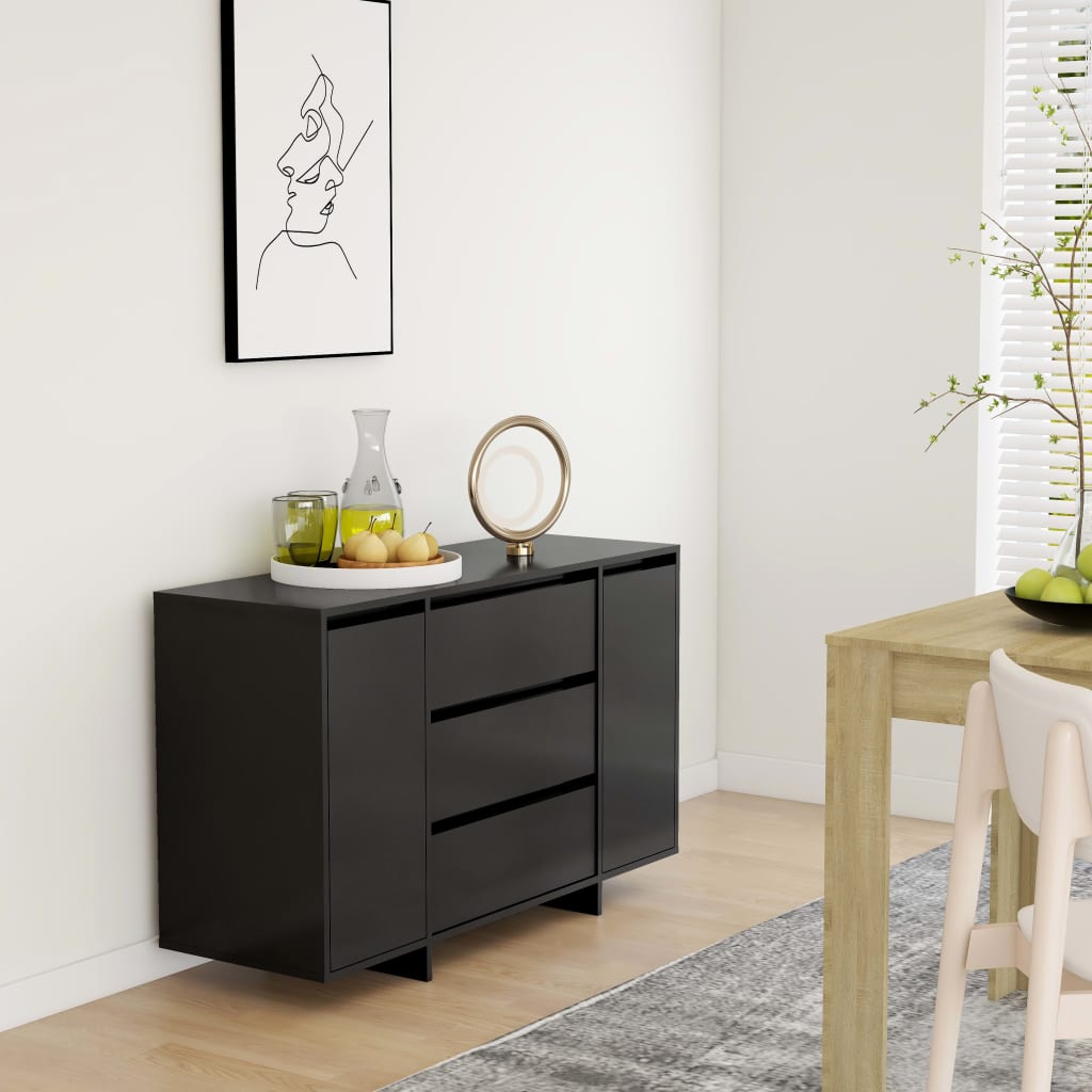 Skjenk Med 3 Skuffer Svart 120X41X75 Cm Konstruert Tre
