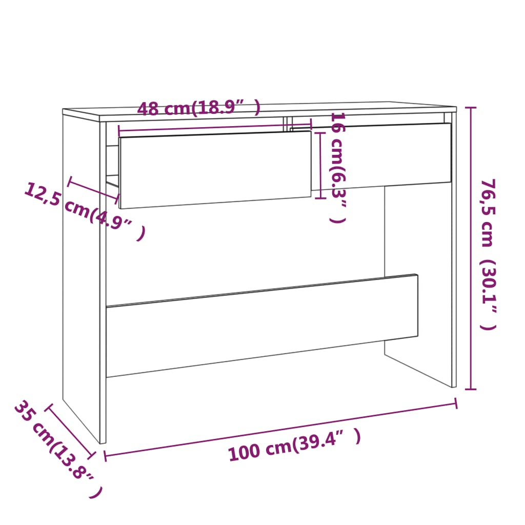 Konsollbord Hvit 100X35X76,5 Cm Konstruert Tre