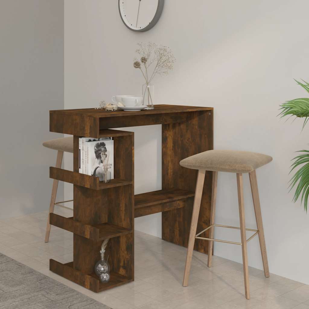 Barbord Med Oppbevaring Røkt Eik 100X50X101,5 Cm Konstruert Tre