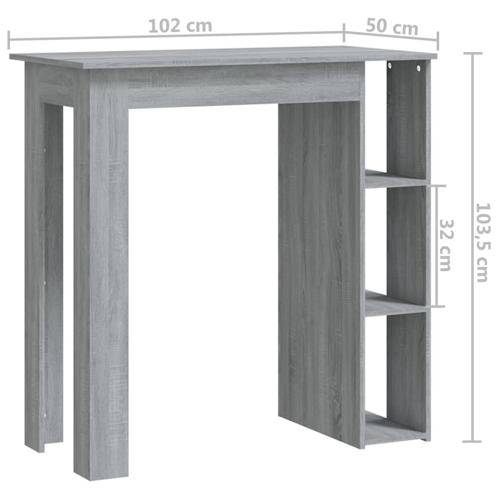 Barbord Med Hylle Grå Sonoma Eik 102X50X103,5 Cm Konstruert Tre