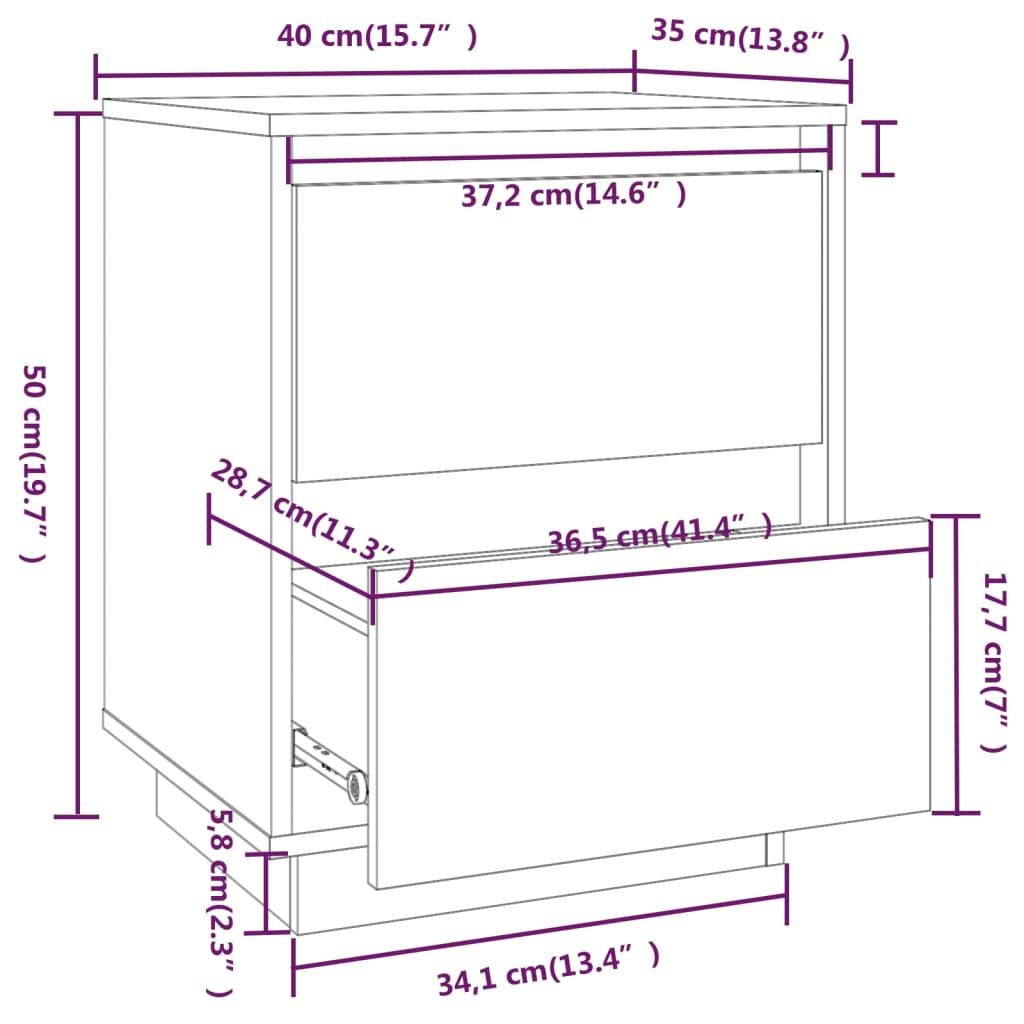 Nattbord Hvit 40X35X50 Heltre Furu