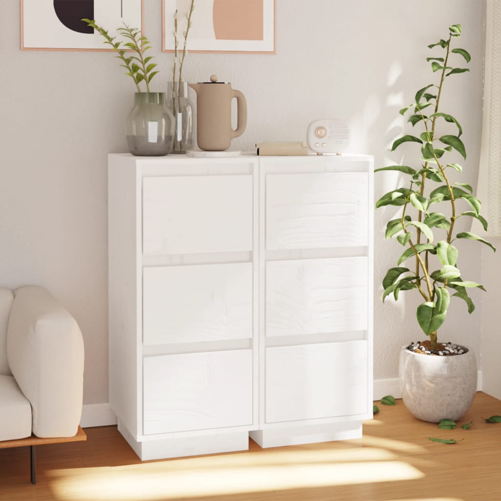 Skjenker 2 Stk Hvit 32X34X75 Cm Heltre Furu