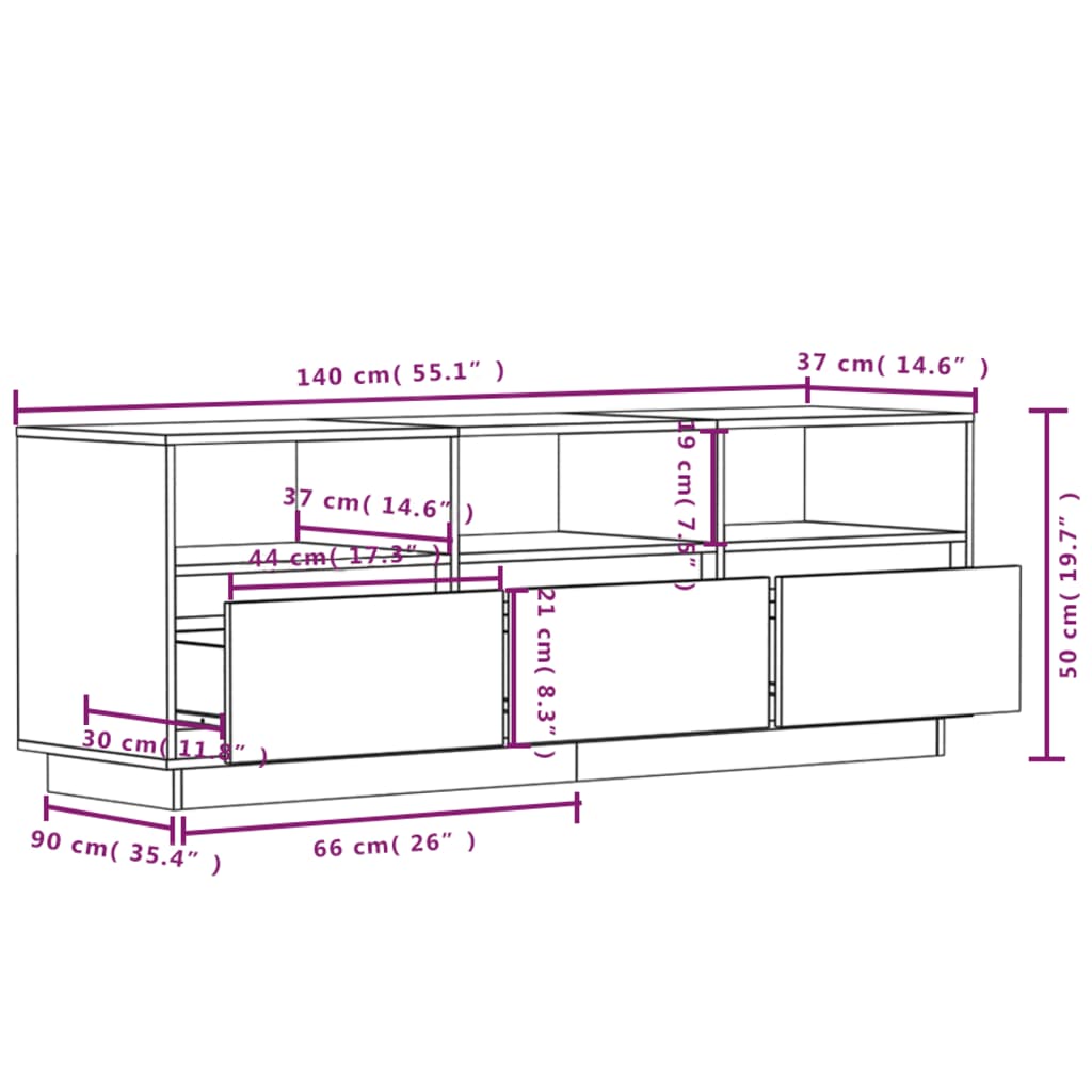 Tv-Benk Hvit 140X37X50 Cm Heltre Furu