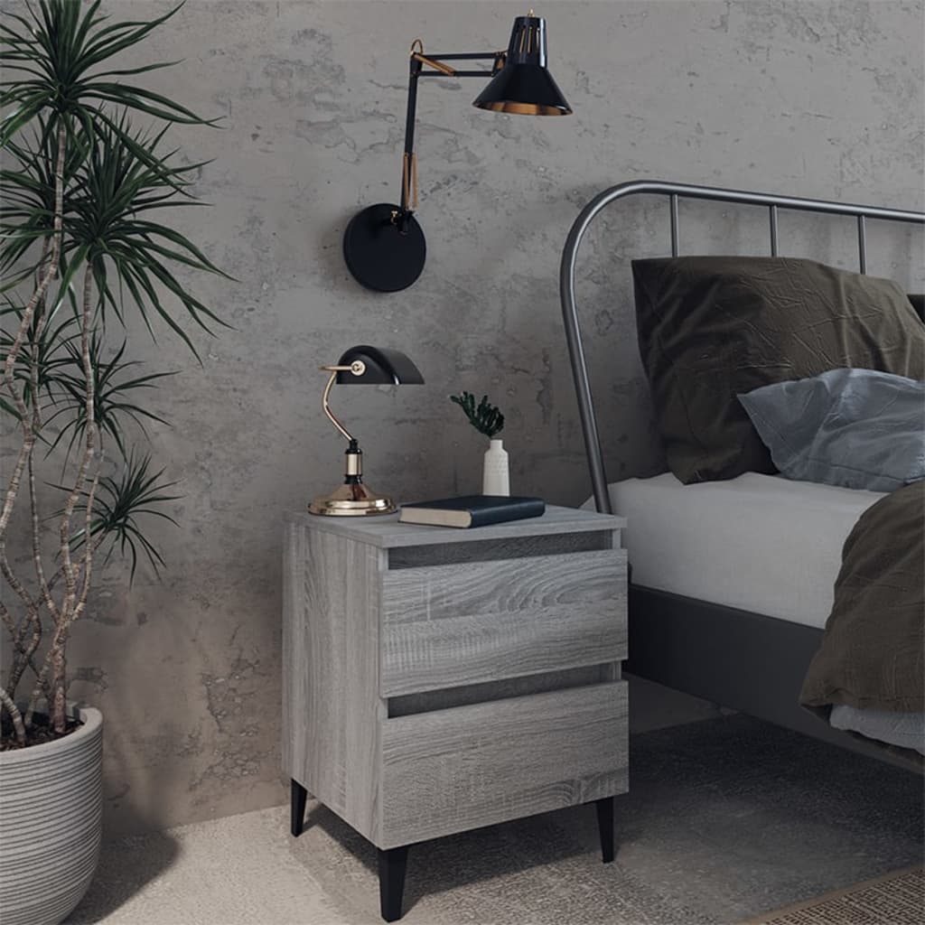 Nattbord Med Metallben Grå Sonoma 40X35X50 Cm