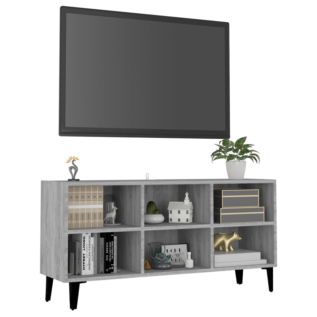 Tv-Benk Med Metallben Grå Sonoma Eik 103,5X30X50 Cm