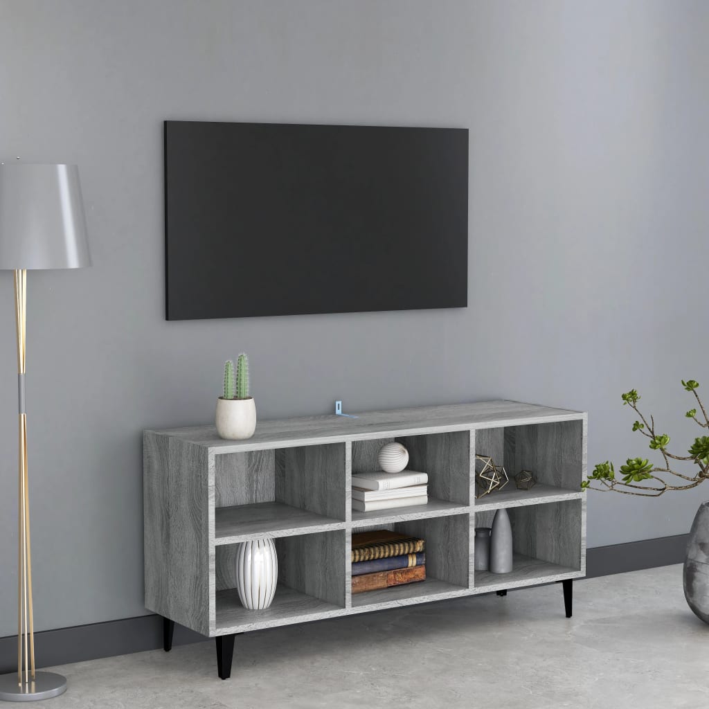 Tv-Benk Med Metallben Grå Sonoma Eik 103,5X30X50 Cm