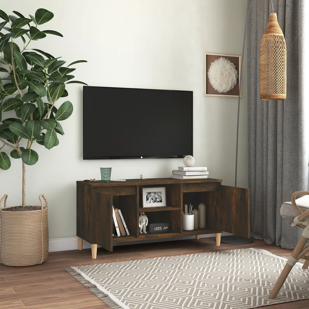 Tv-Benk Med Ben I Heltre Røkt Eik 103,5X35X50 Cm